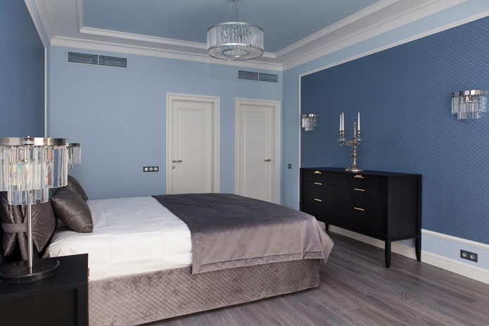 Intérieur de chambre bleu et bleu clair