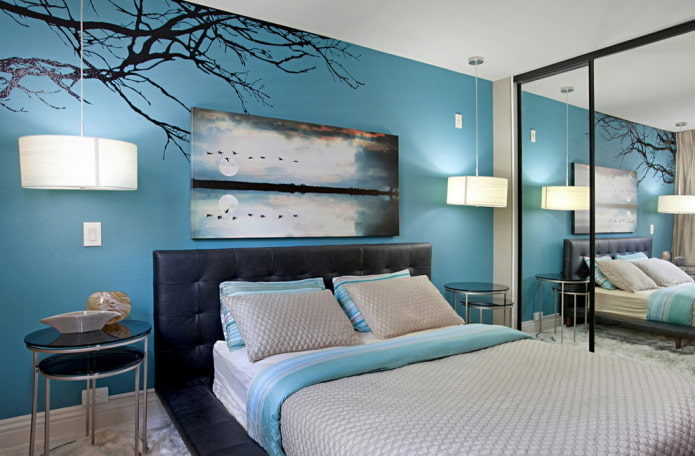 intérieur d'une chambre bleue dans un style moderne style