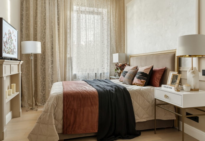 Schéma de couleurs de l'intérieur d'une chambre à coucher dans un immeuble Khrouchtchev