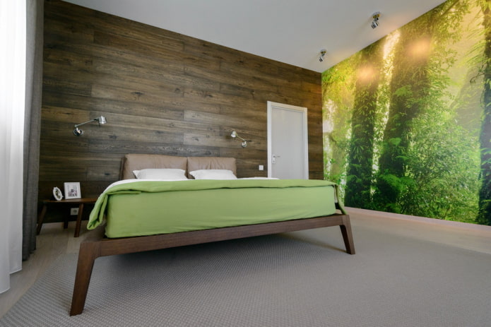intérieur d'une chambre marron-vert
