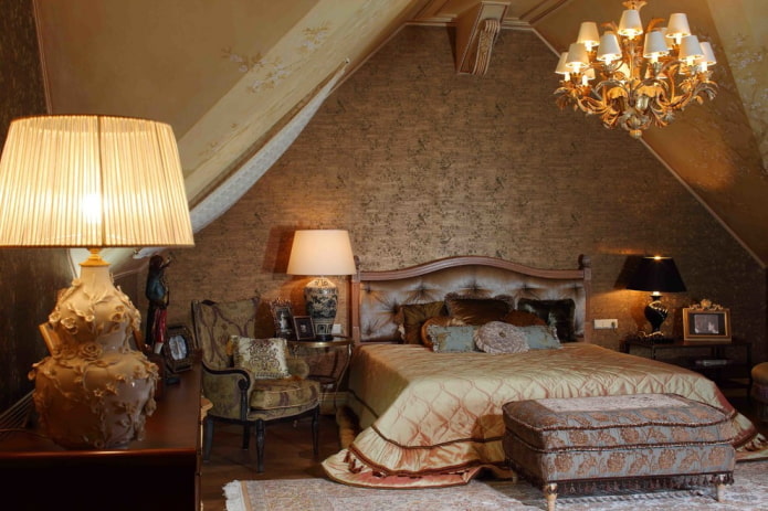 Intérieur de chambre marron de style victorien