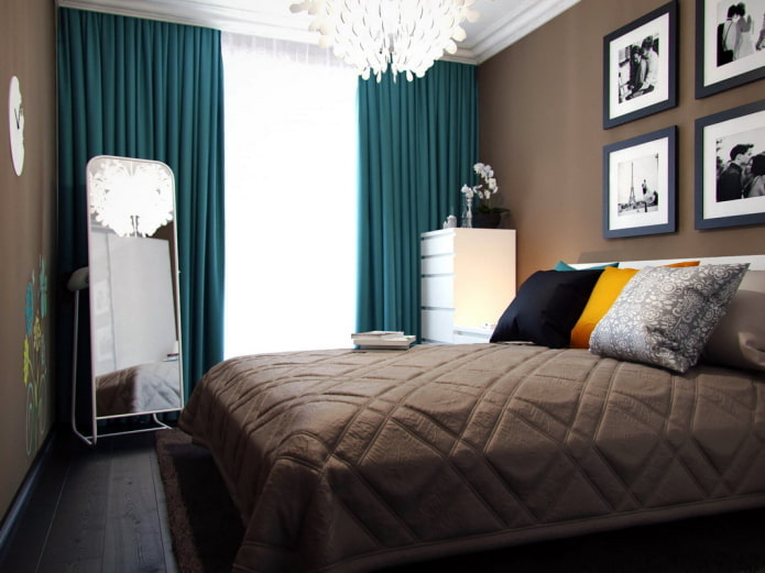 Intérieur de chambre marron avec des accents lumineux