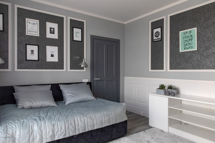 Intérieur de chambre gris et blanc