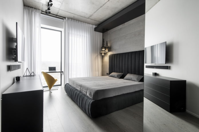 conception de chambre à coucher gris-noir