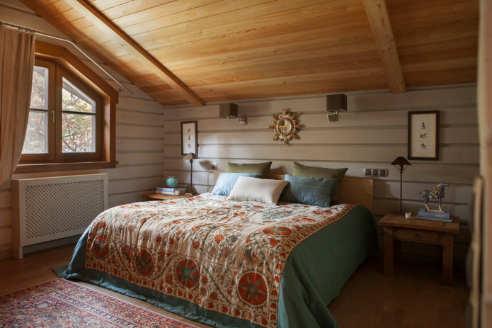 textiles et décoration dans la chambre à coucher de style campagnard