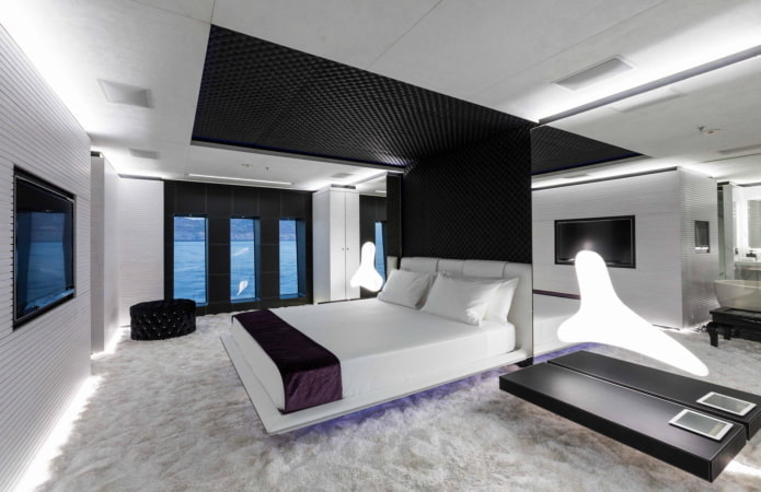 Textiles dans une chambre à coucher de style high-tech