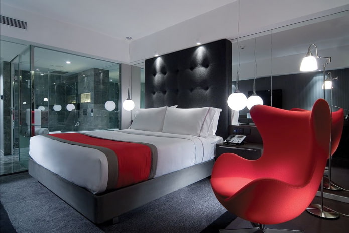 éclairage dans l'intérieur de la chambre à coucher dans un style high-tech
