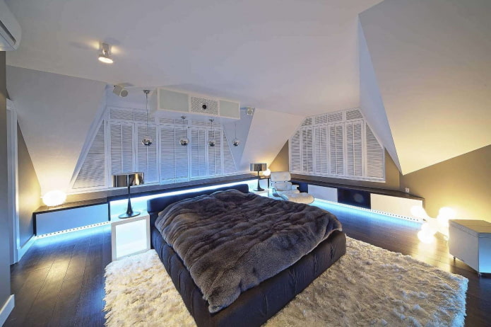 textiles dans une chambre à coucher de style high-tech
