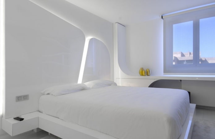 chambre blanche comme neige dans un style high-tech