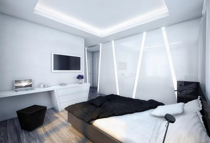 éclairage dans l'intérieur de la chambre à coucher dans un style high-tech