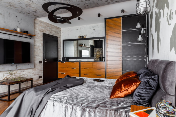 meubles à l'intérieur d'une chambre de style industriel