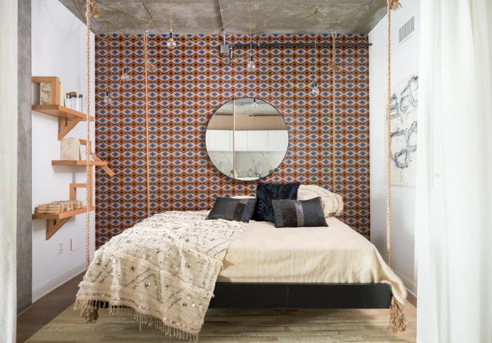 Textiles et décoration dans une chambre de style industriel