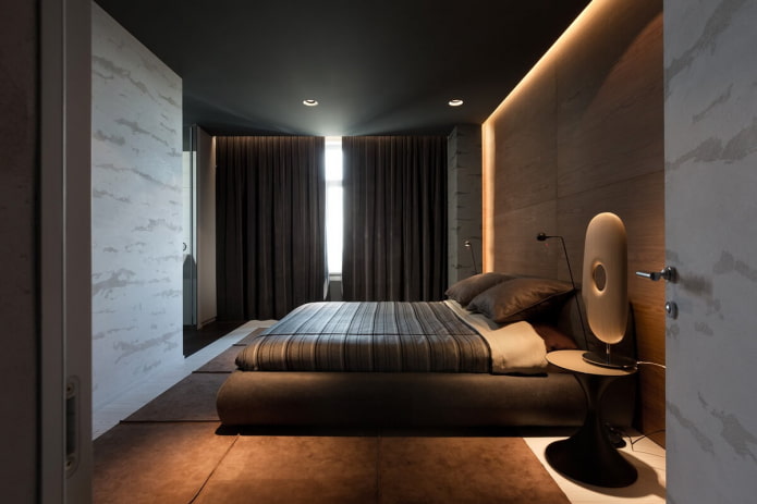 chambre minimaliste avec un plafond noir