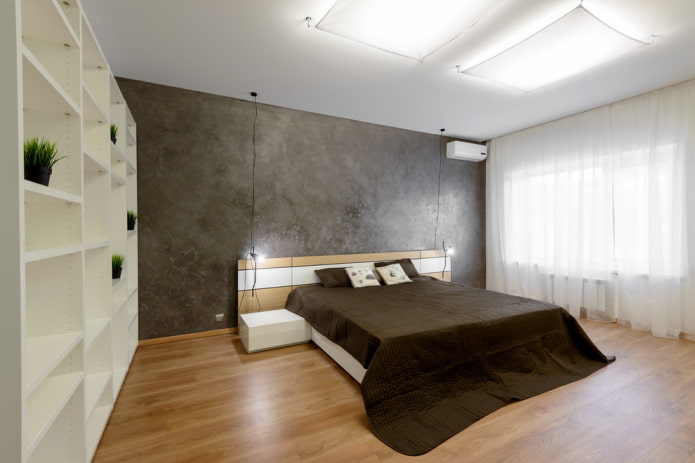 Éclairage intérieur d'une chambre à coucher de style minimaliste stylistique
