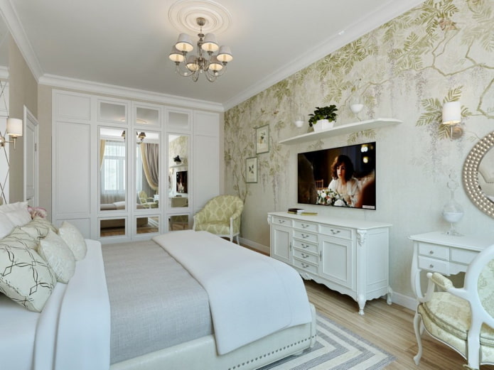 Téléviseur au-dessus d'une commode dans la chambre