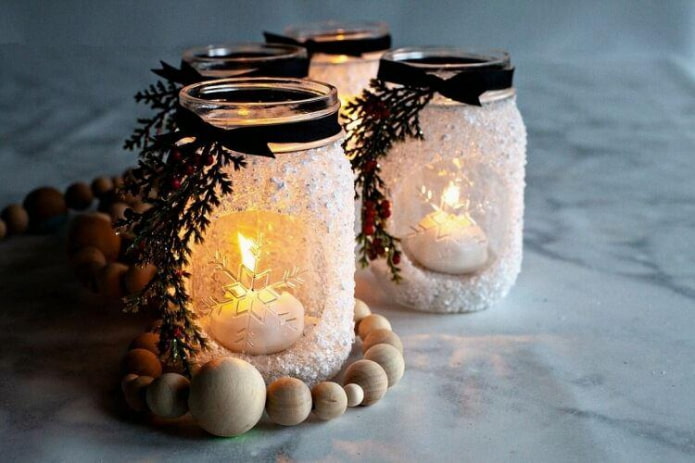 candlesticks made of jars