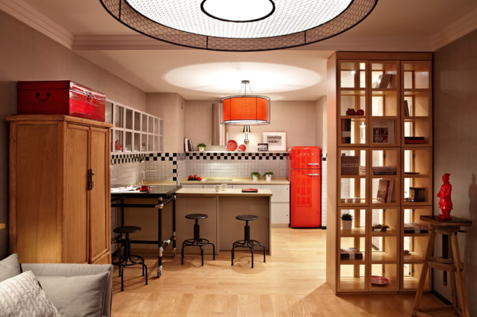 cloison en forme de rack dans l'intérieur de la cuisine