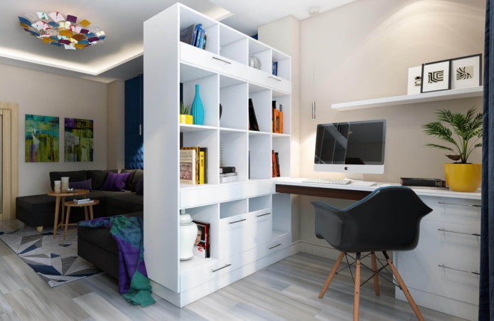 cloison en forme de rack avec table à l'intérieur