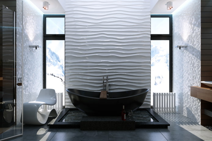Mur ondulé dans une salle de bain