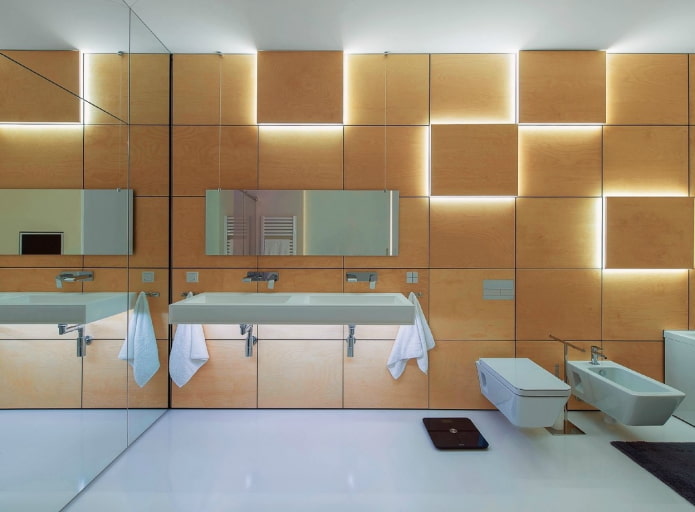mur rétroéclairé dans l'intérieur de la salle de bain