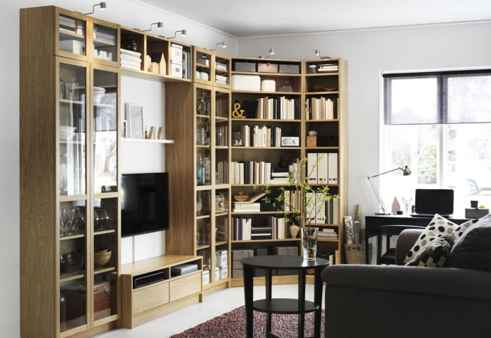 Mur pour livres dans le salon