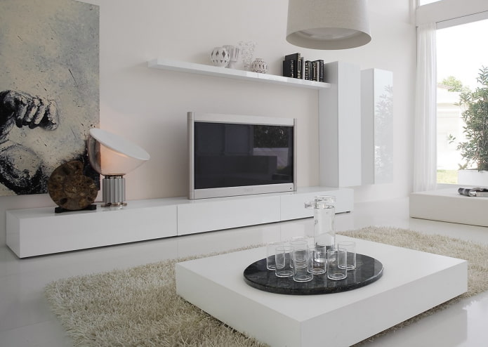 mur dans l'intérieur du salon dans un style minimaliste