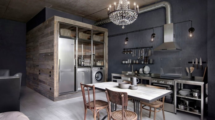 Murs de style loft dans la cuisine
