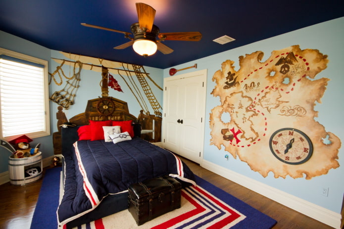 revêtement mural dans une chambre d'enfant de style marin