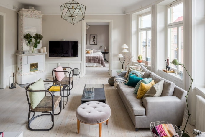 Intérieur de salon de style éclectique