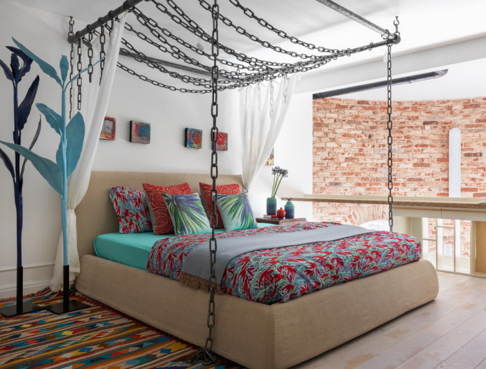 Chambre de style fusion avec éléments loft