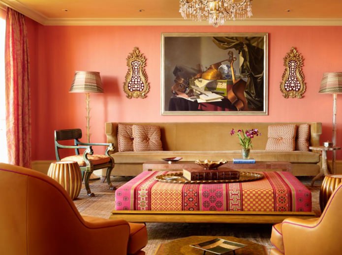 salon aux tons rouges