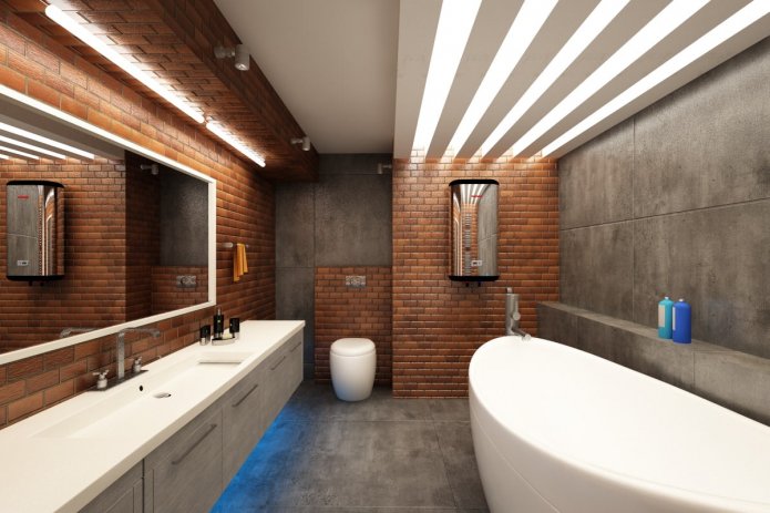 Éclairage intérieur d'une salle de bain de style loft