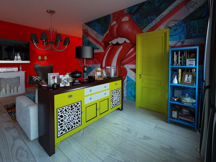 armoire et portes jaunes