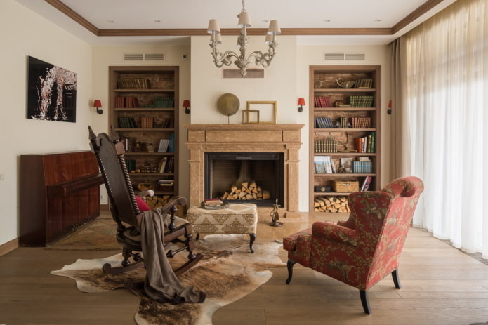Intérieur de salon de style rustique