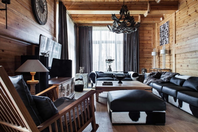 textiles dans le salon de style rustique