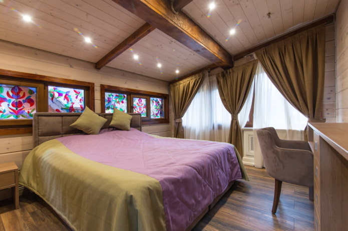 textiles dans la chambre à coucher de style rustique