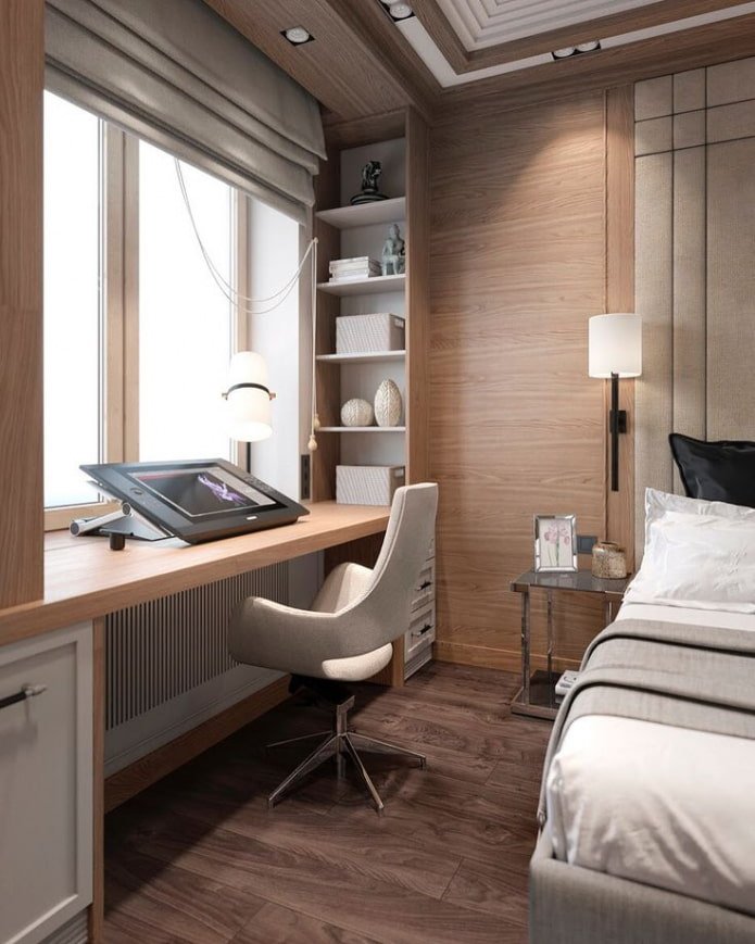 appui de fenêtre se transformant en table avec un plateau en bois