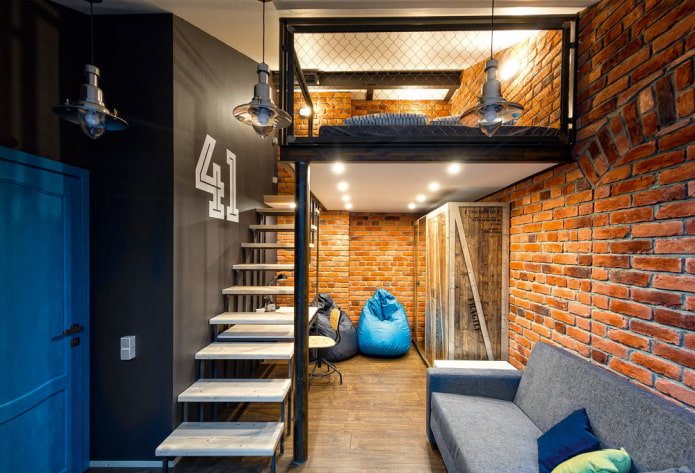 conception d'un petit studio de style industriel