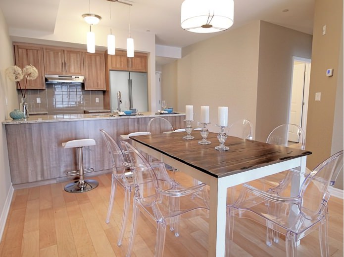 Chaises transparentes pour la cuisine