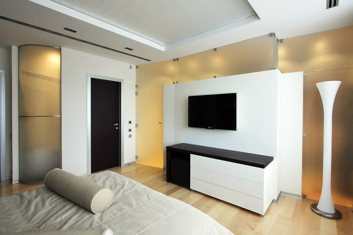 Téléviseur dans une chambre de style minimaliste