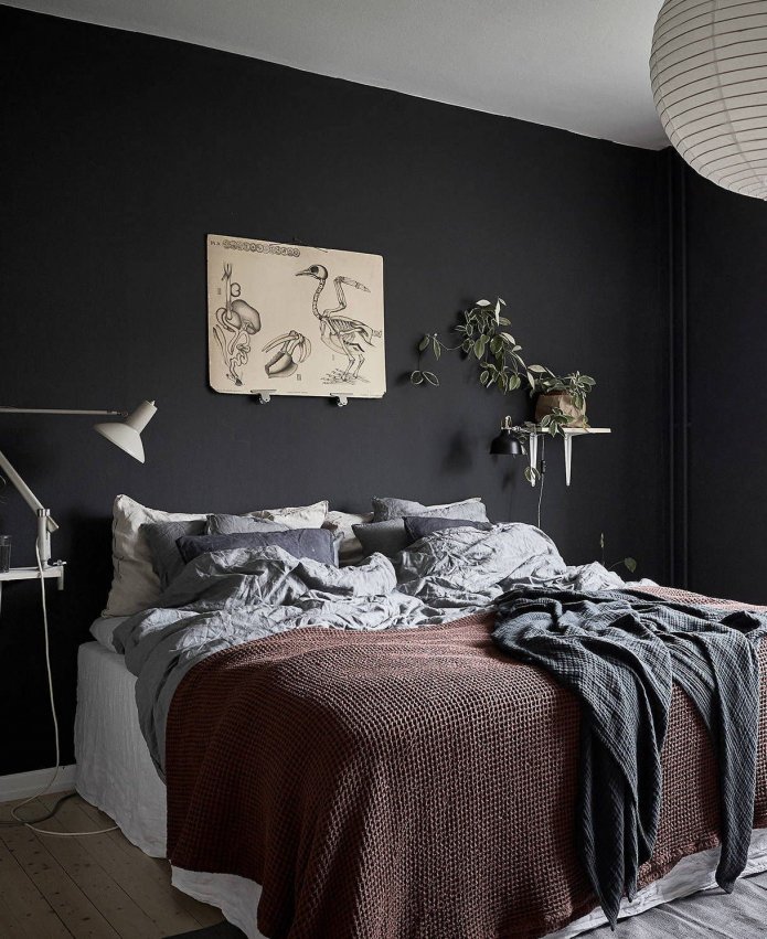 murs noirs, plafond blanc