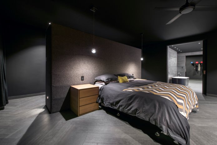 chambre avec sol et murs foncés