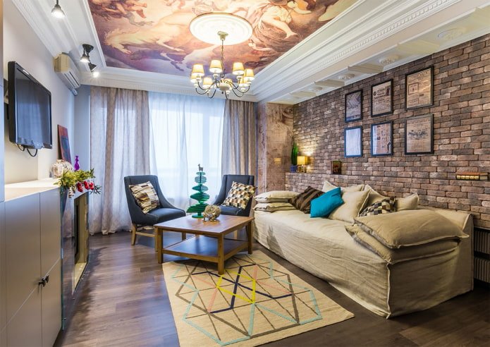 Plafond avec impression photo dans le salon