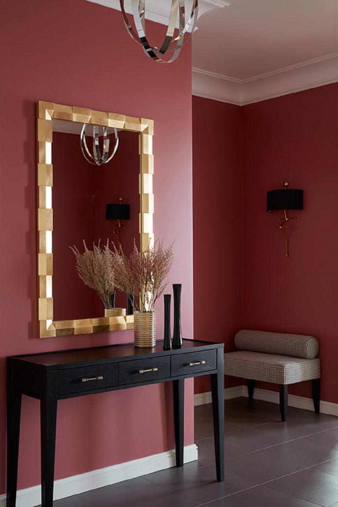 burgundy walls in the hallway