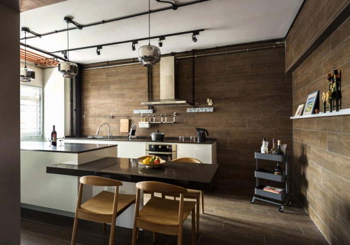 murs marron dans la cuisine