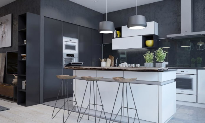 murs noirs dans l'intérieur de la cuisine