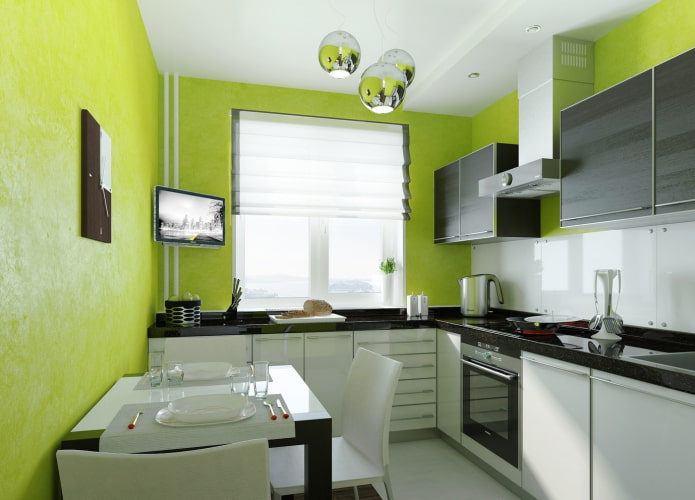 Murs verts dans l'intérieur de la cuisine