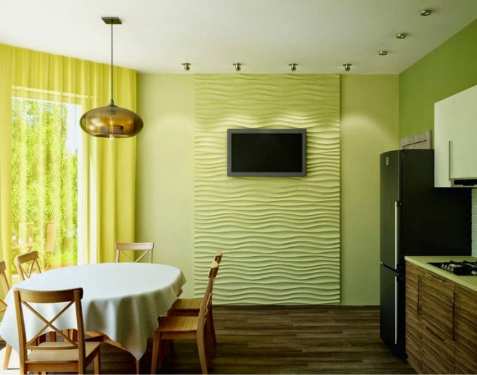 Murs verts dans l'intérieur de la cuisine