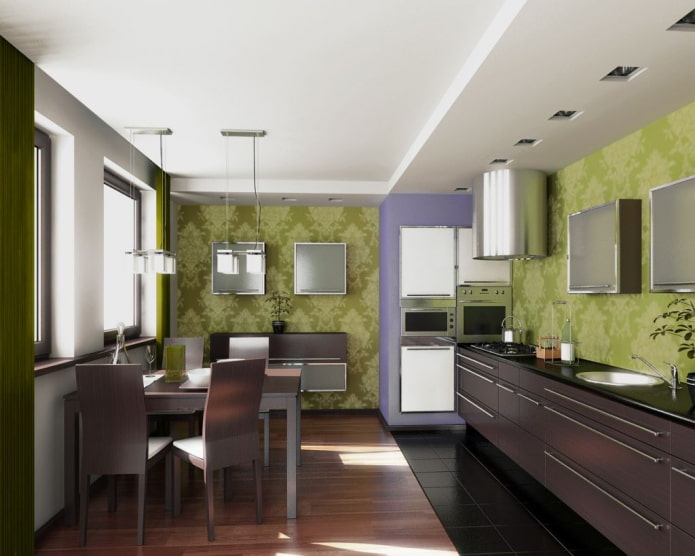 Murs couleur olive dans la cuisine