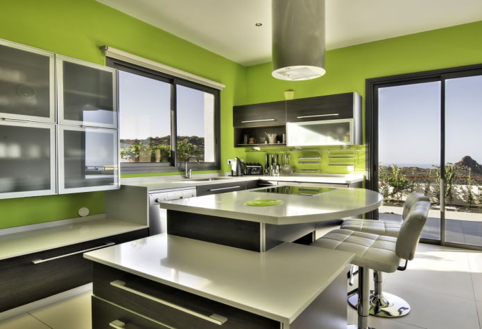 Murs verts dans l'intérieur de la cuisine